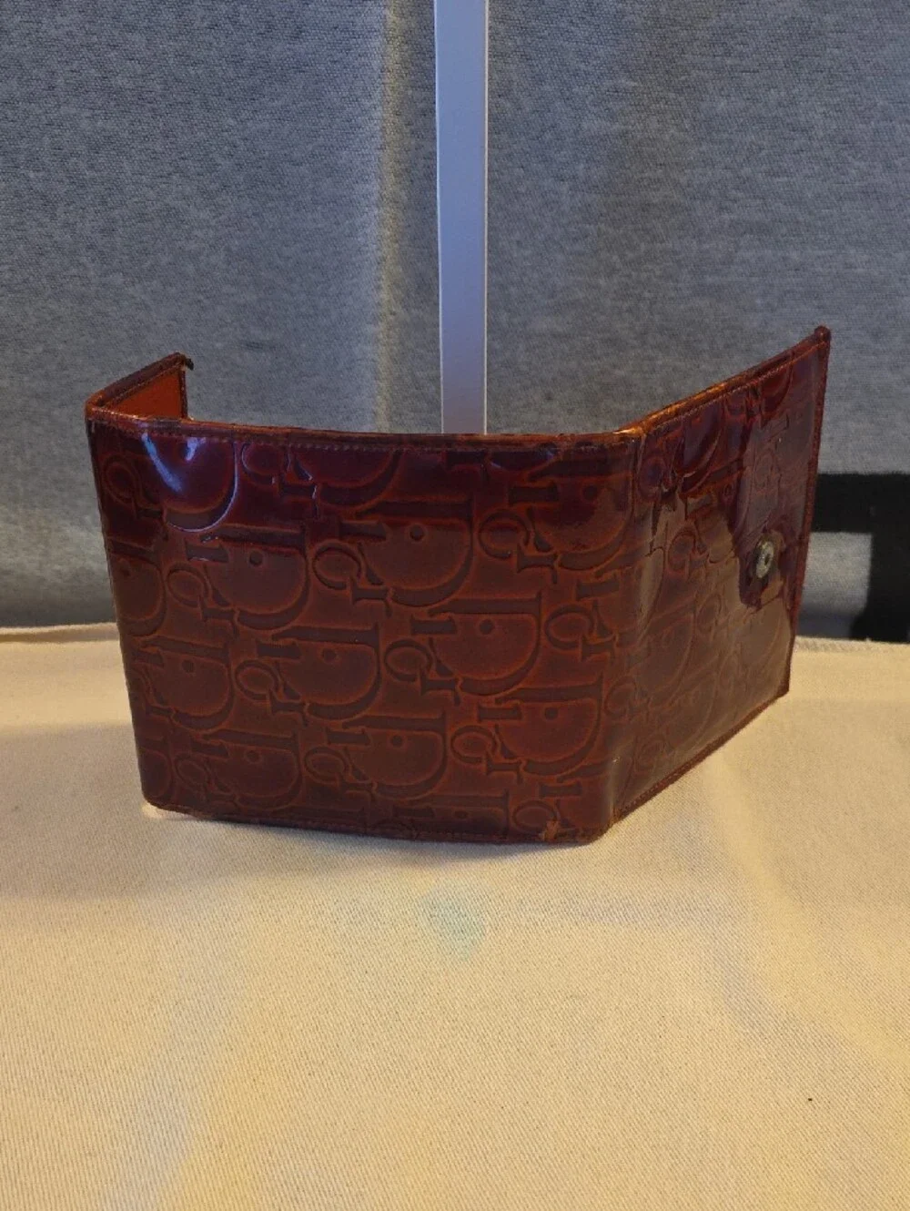 Dior Patent Leather Embossed Monogram Wallet - Burgundy Red